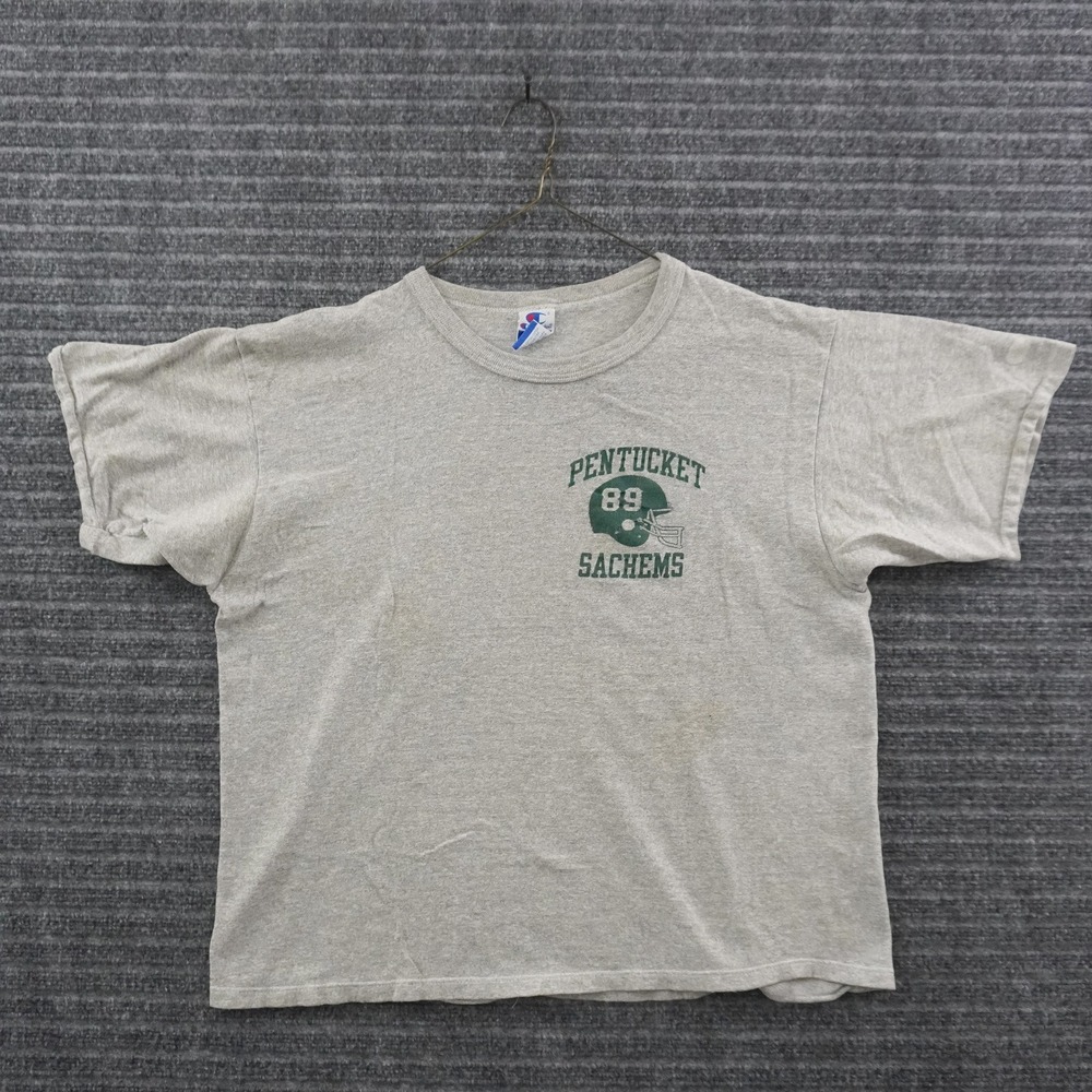 Vintage 90s Champion T-Shirt Mens XL Gray Pentucket Sachems Football USA Made